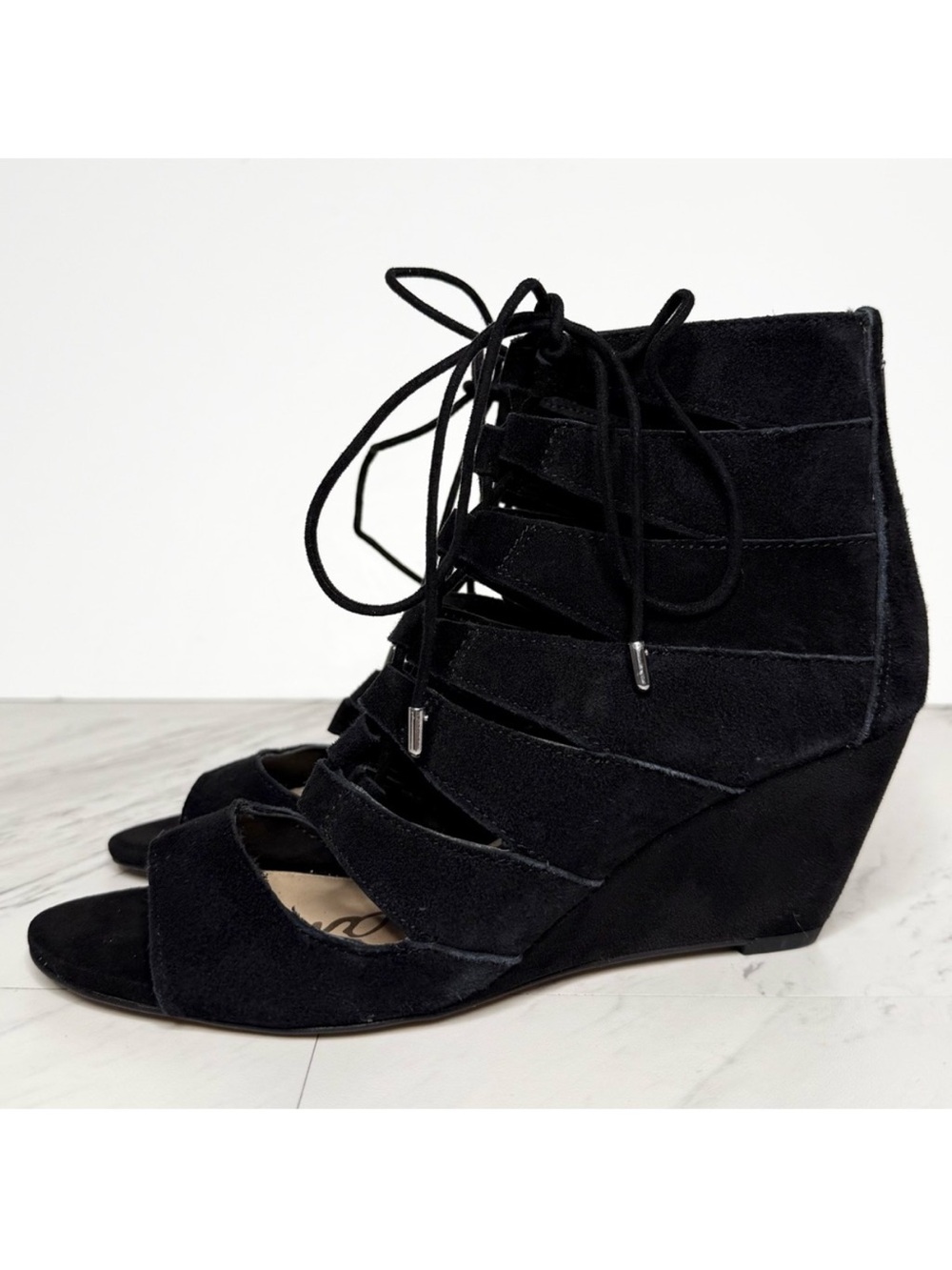 Sam Edelman Santina Black Suede Wedge Sandal 6 1/2